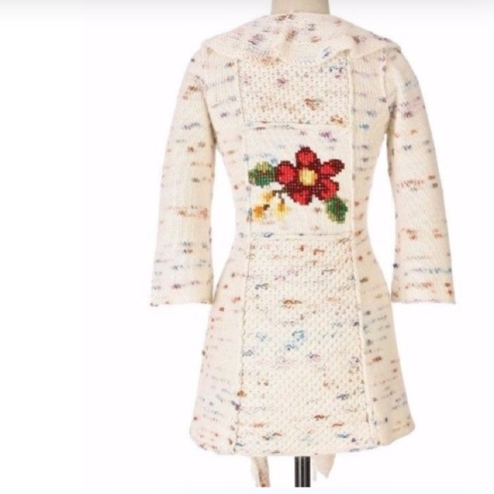 Anthropologie Cream Multicolor Knit Cardigan